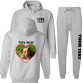 Unisex Personalised Tracksuit Hooded Sweatshirt & Jog Pants Set with Front Left Chest Text and Back Custom Image in Heart Shape  & Left Leg Tex Printing